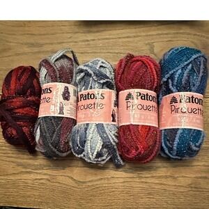 Patons Pirouette Ruffle Yarn Lot of 5 Skeins Mixed Colors Metallic Sequin Medium